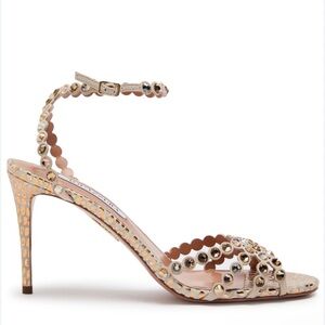 Aquazzura Tequila 85 Gold Crystal-Embellished Heels Dragon Napa Gold 41